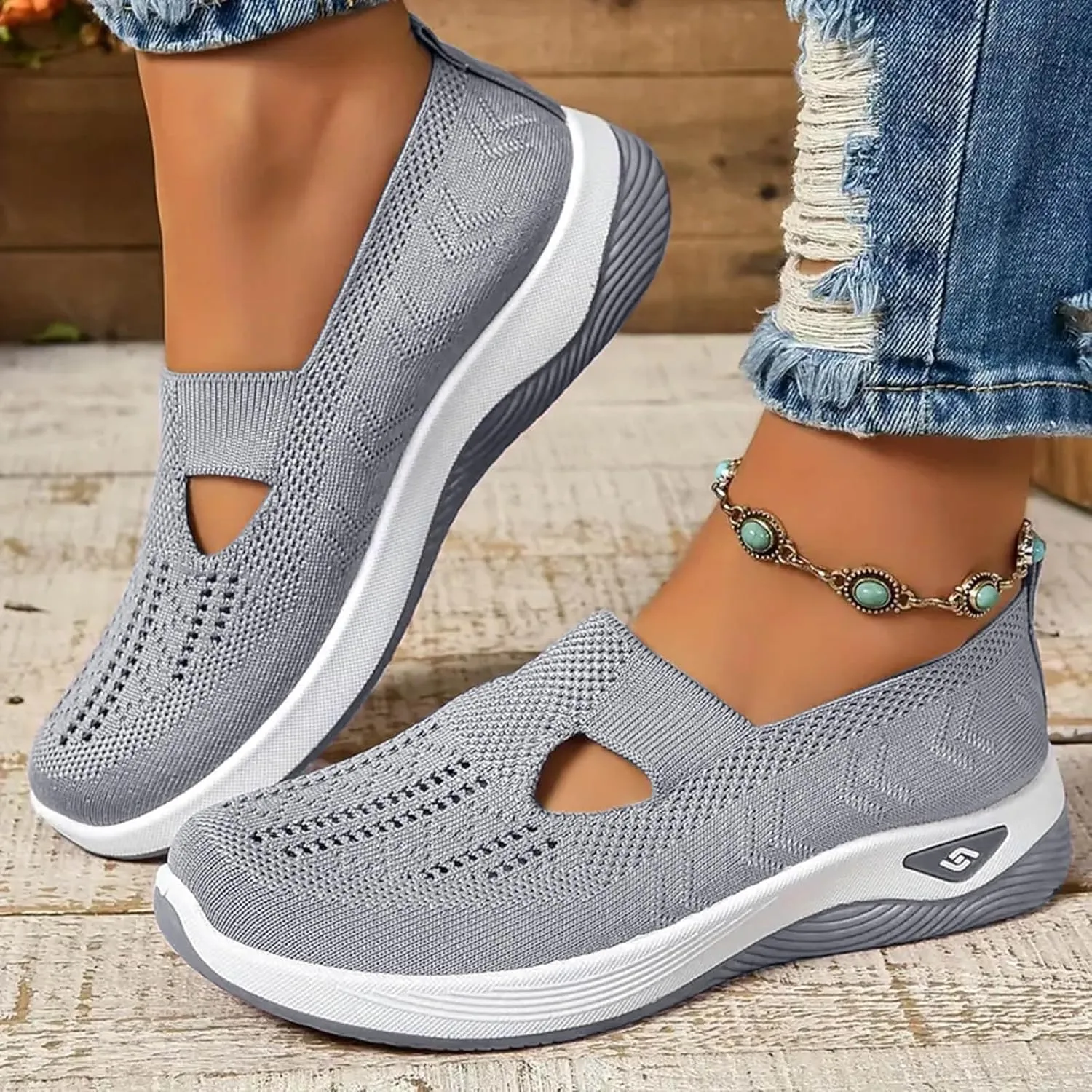 Cathalem Walking Shoes for Women, Women's Woven Orthopedic Breathable Soft Shoes Arch Support Diabetes Foam Shoes