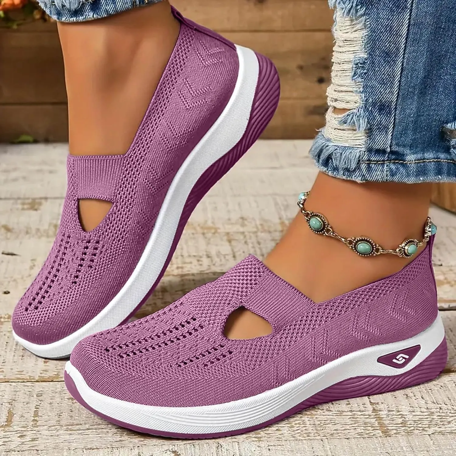 Cathalem Walking Shoes for Women, Women's Woven Orthopedic Breathable Soft Shoes Arch Support Diabetes Foam Shoes