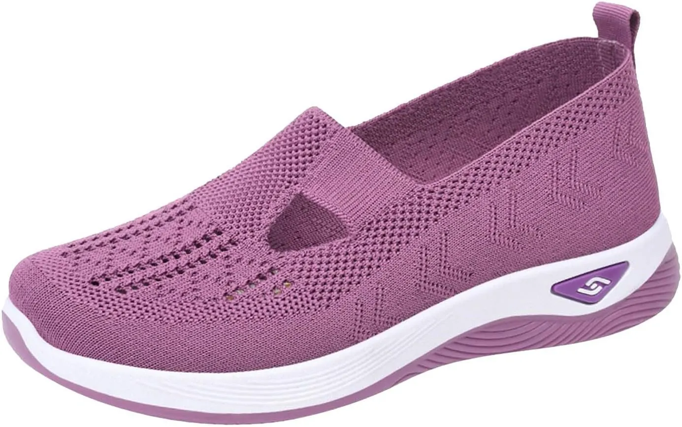 Cathalem Walking Shoes for Women, Women's Woven Orthopedic Breathable Soft Shoes Arch Support Diabetes Foam Shoes