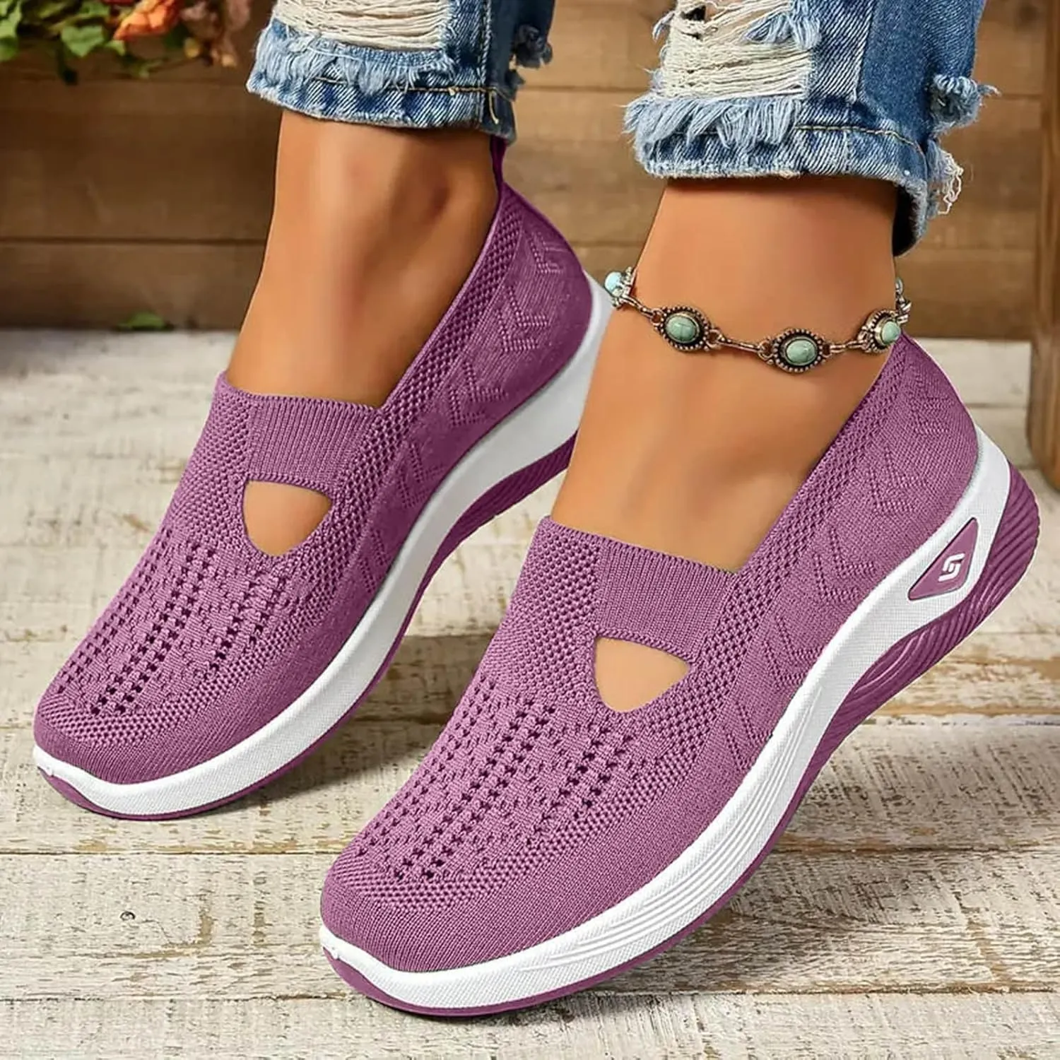 Cathalem Walking Shoes for Women, Women's Woven Orthopedic Breathable Soft Shoes Arch Support Diabetes Foam Shoes