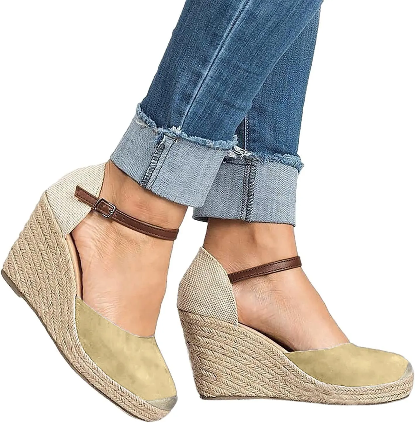 Cathalem Wedge Sandals for Women, Womens Closed Toe Sandals Summer Ankle Strap Casual Sandals for Women Espadrilles Wedges