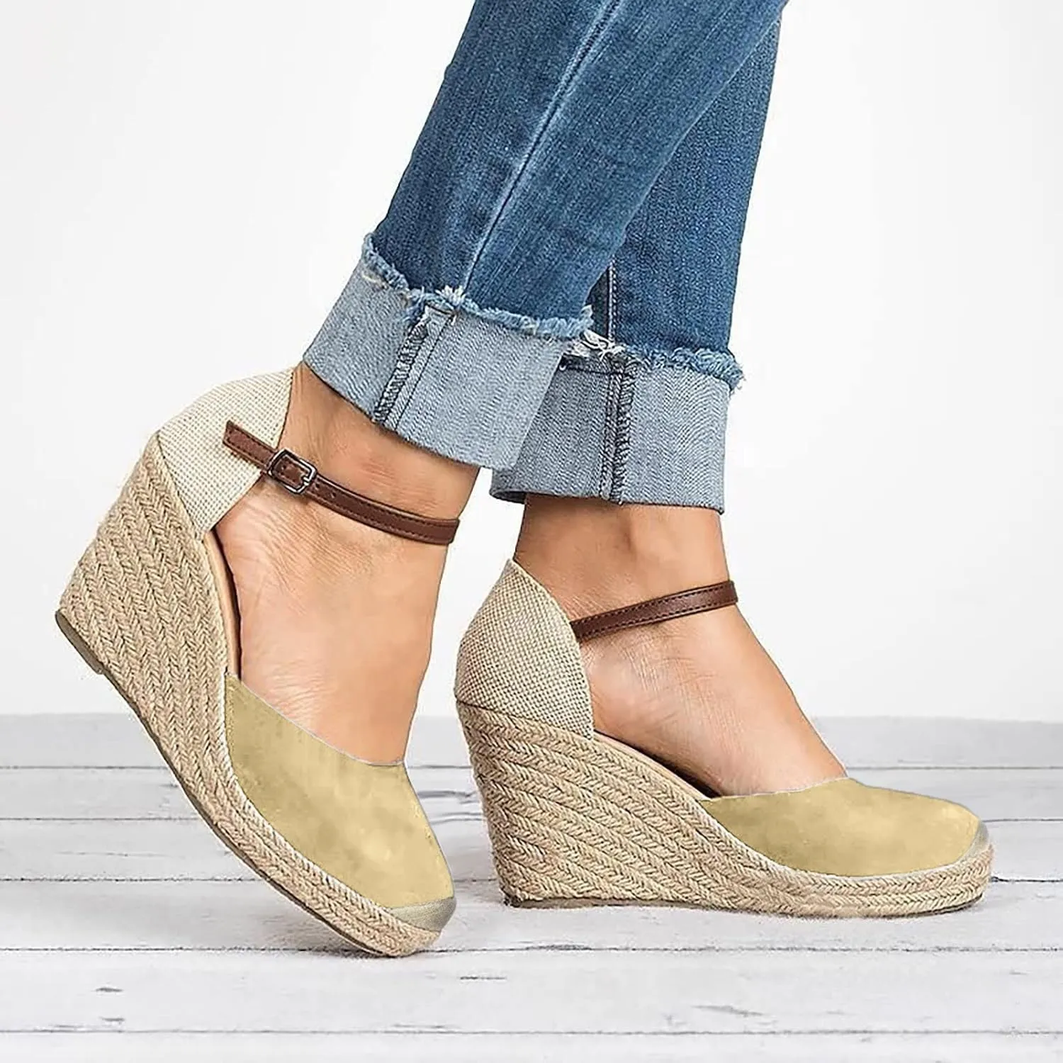 Cathalem Wedge Sandals for Women, Womens Closed Toe Sandals Summer Ankle Strap Casual Sandals for Women Espadrilles Wedges
