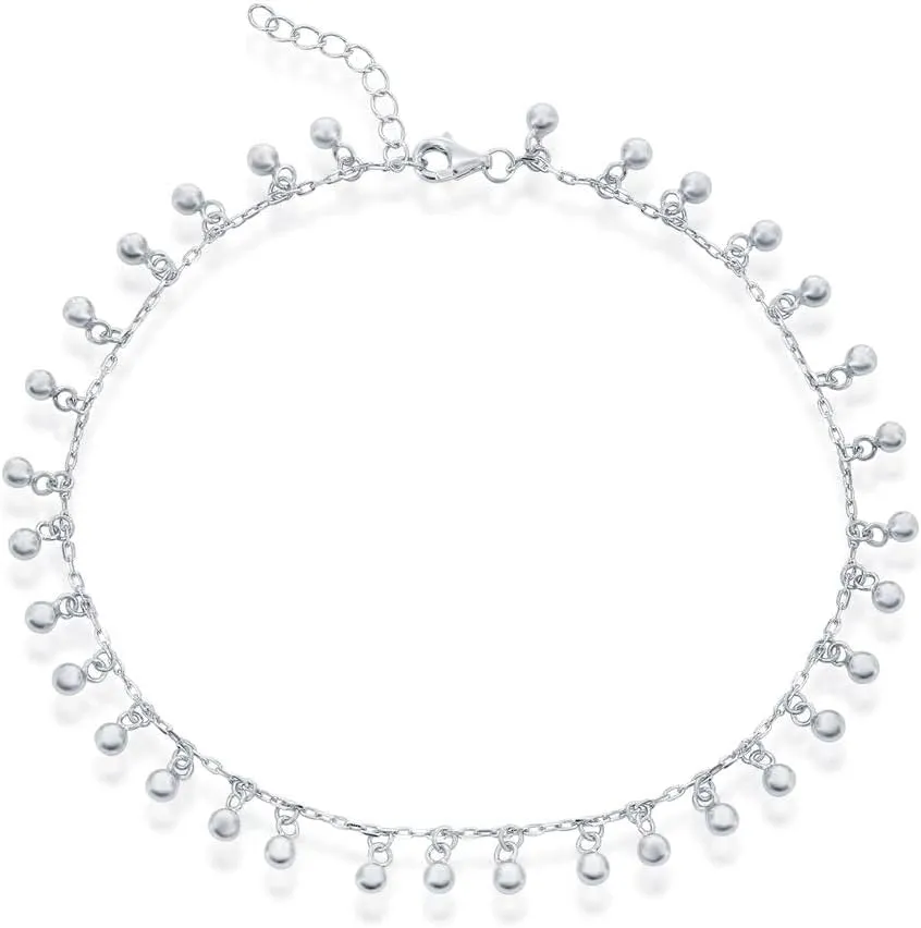 Charm Anklet with Dangling Beads |9 1 Sterling Silver Jewelry for Women or Teens