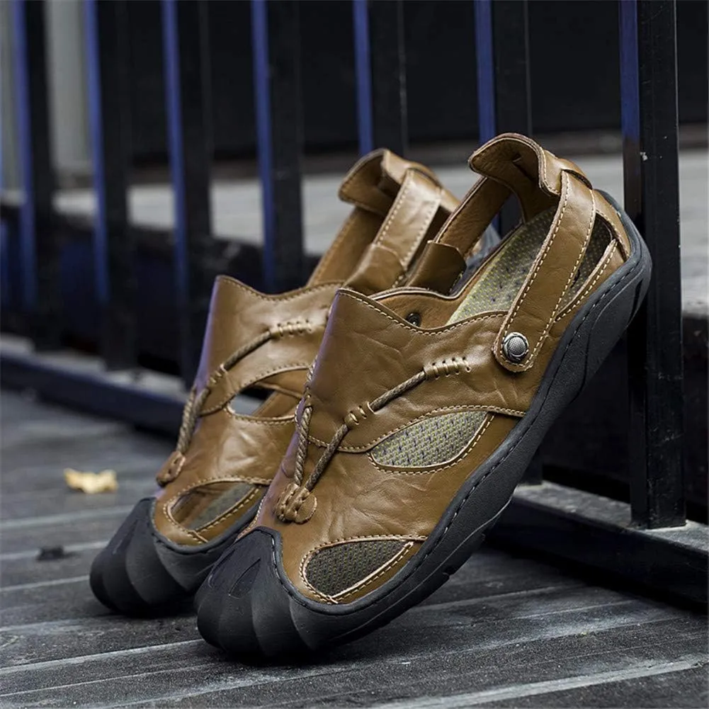 ChicWind Men's Closed Toe Leather Sandals Fisherman Shoes for Summer Hiking