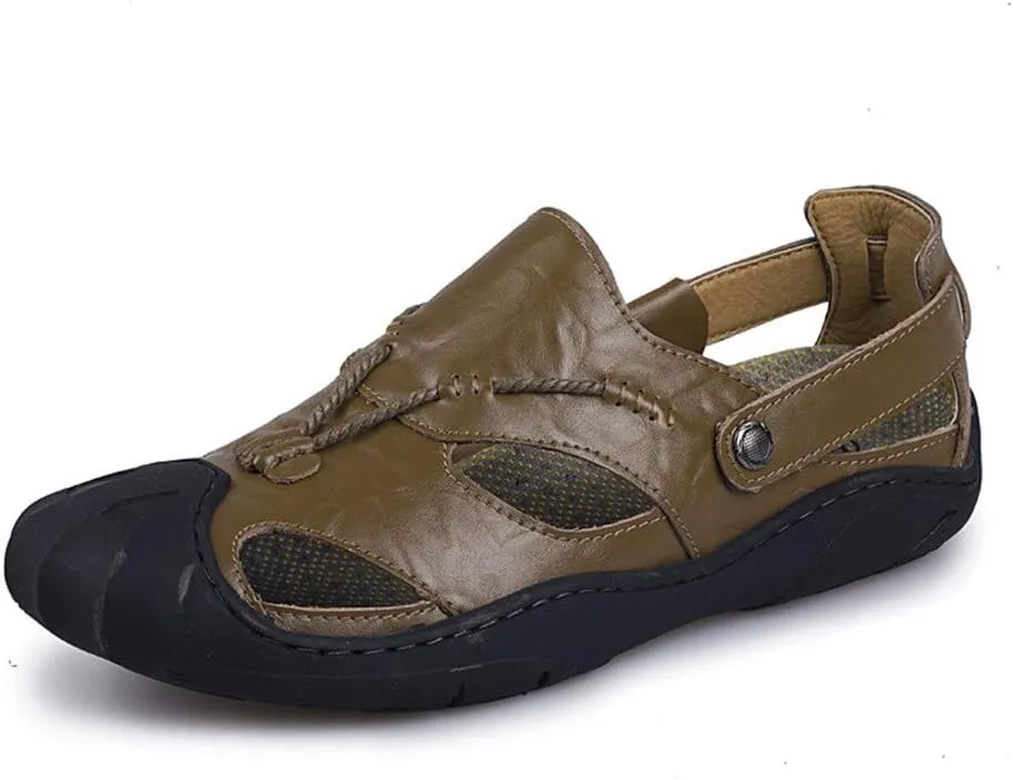 ChicWind Men's Closed Toe Leather Sandals Fisherman Shoes for Summer Hiking