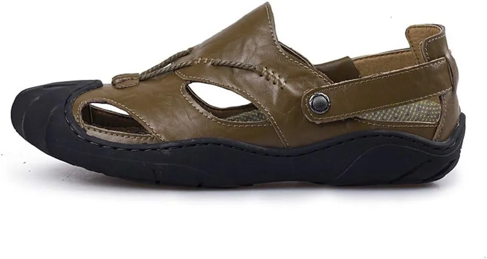ChicWind Men's Closed Toe Leather Sandals Fisherman Shoes for Summer Hiking