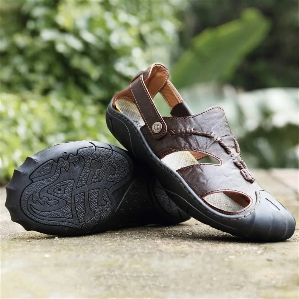 ChicWind Men's Closed Toe Leather Sandals Fisherman Shoes for Summer Hiking