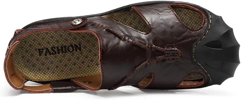 ChicWind Men's Closed Toe Leather Sandals Fisherman Shoes for Summer Hiking