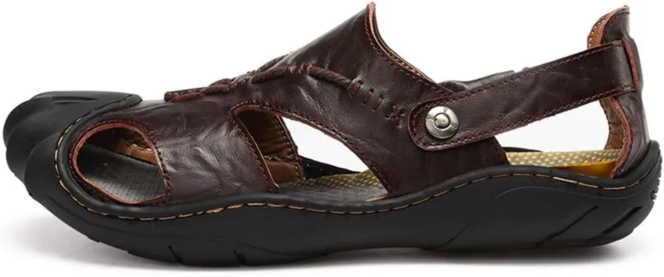 ChicWind Men's Closed Toe Leather Sandals Fisherman Shoes for Summer Hiking