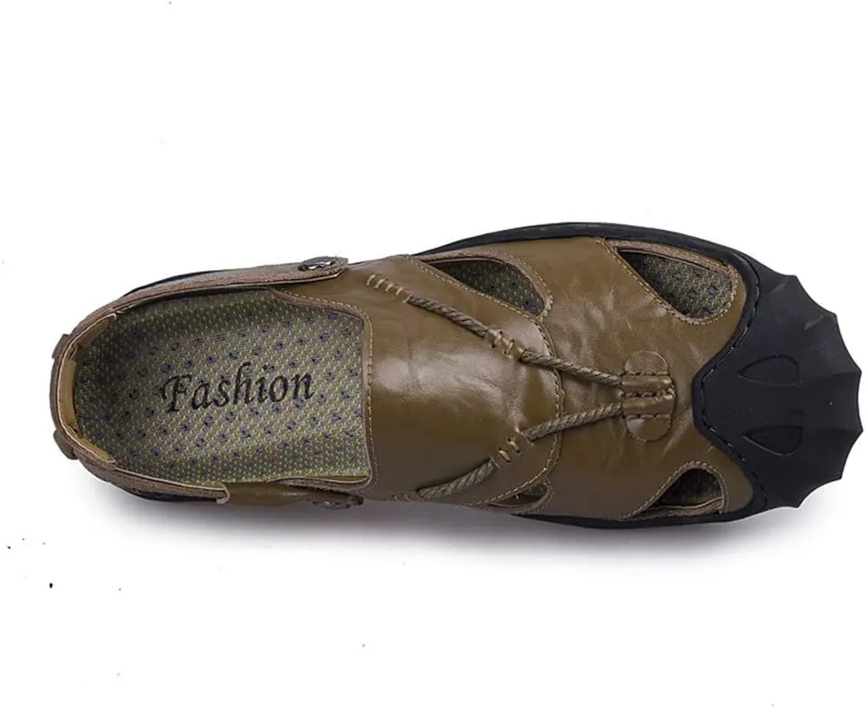 ChicWind Men's Closed Toe Leather Sandals Fisherman Shoes for Summer Hiking