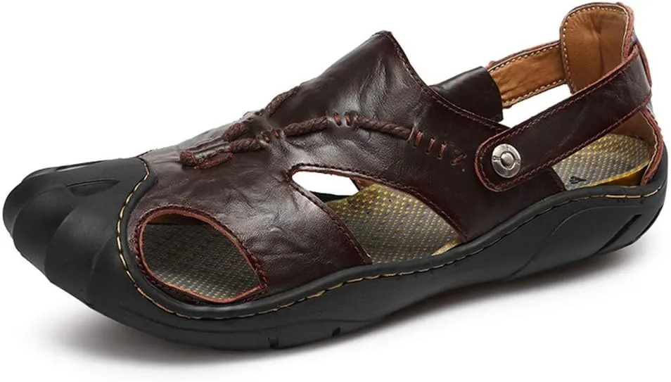 ChicWind Men's Closed Toe Leather Sandals Fisherman Shoes for Summer Hiking