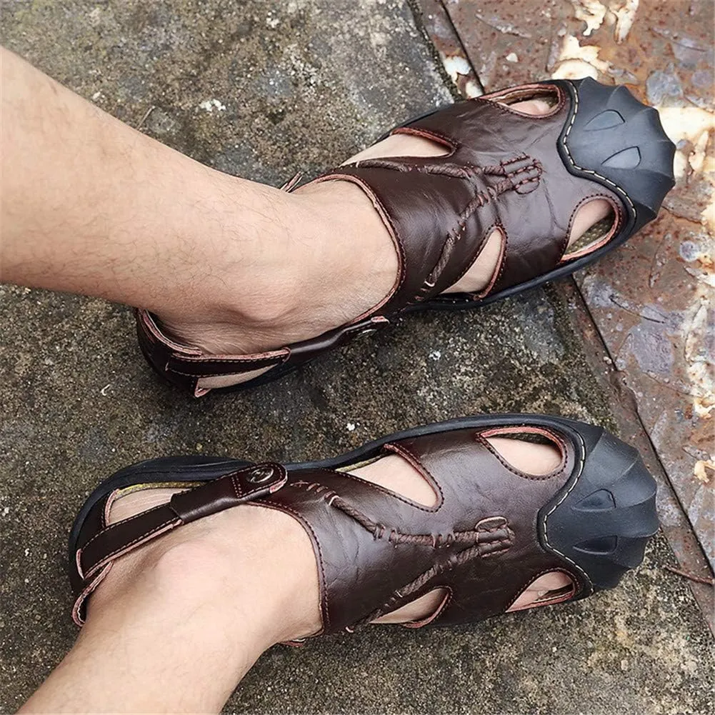 ChicWind Men's Closed Toe Leather Sandals Fisherman Shoes for Summer Hiking