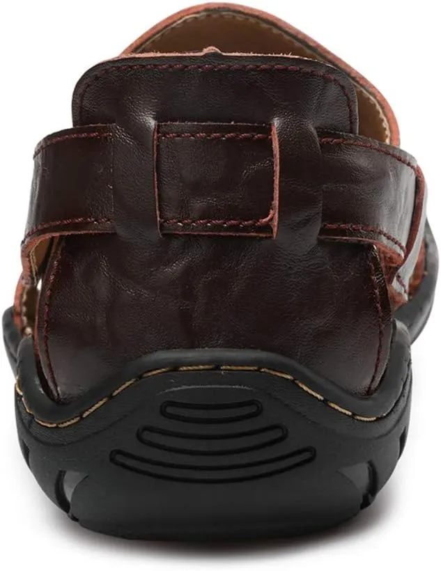 ChicWind Men's Closed Toe Leather Sandals Fisherman Shoes for Summer Hiking