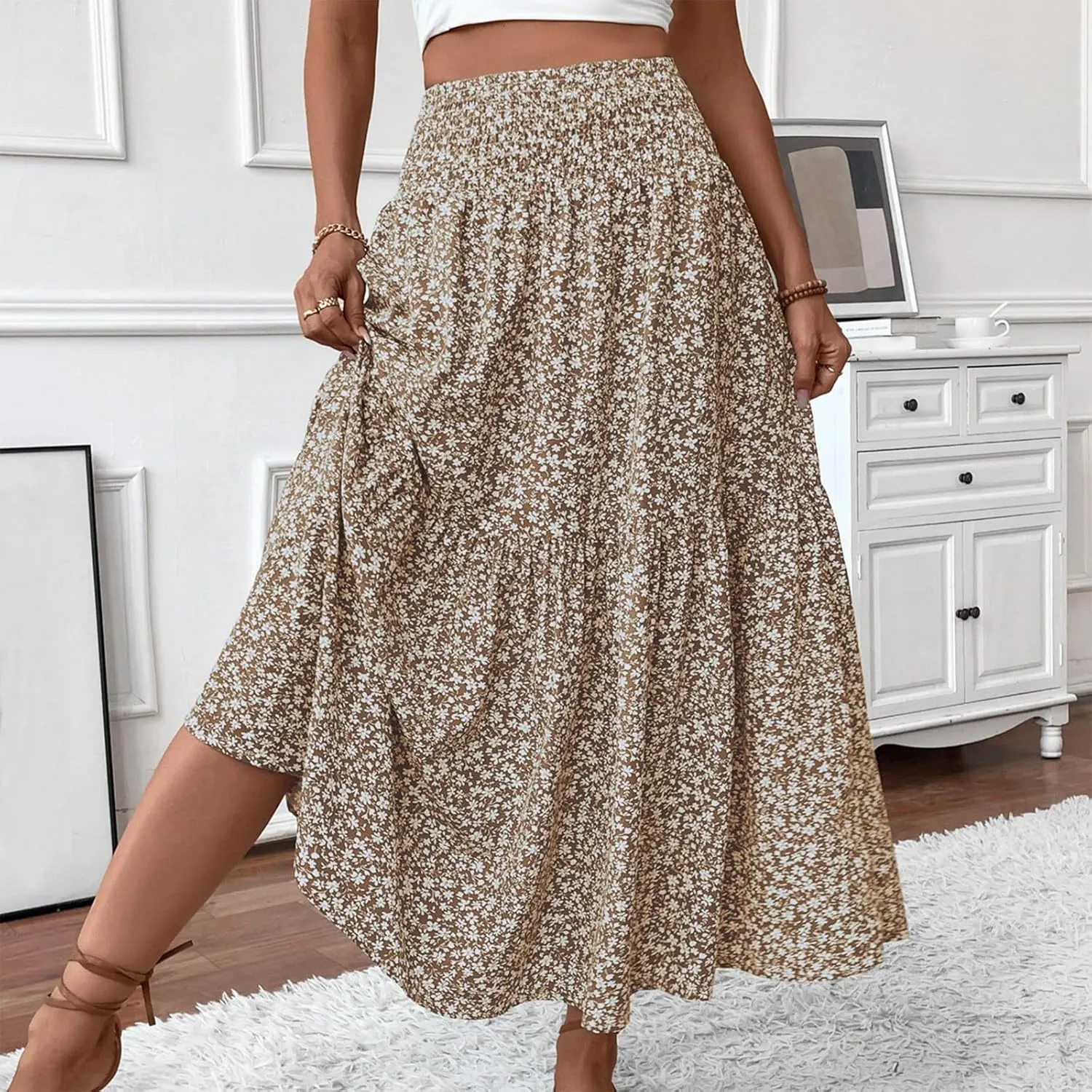 Chiffon Skirt for Women High Waist Flowy A-Line Long Maxi Skirt Elegant Summer