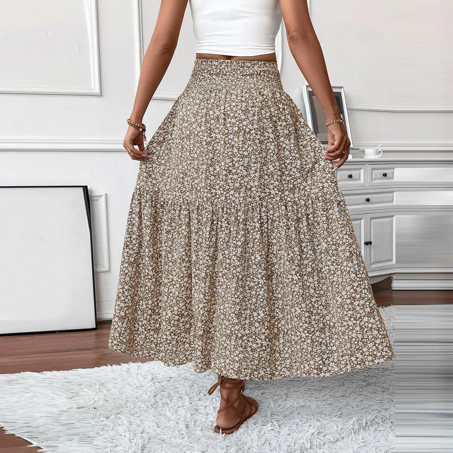 Chiffon Skirt for Women High Waist Flowy A-Line Long Maxi Skirt Elegant Summer