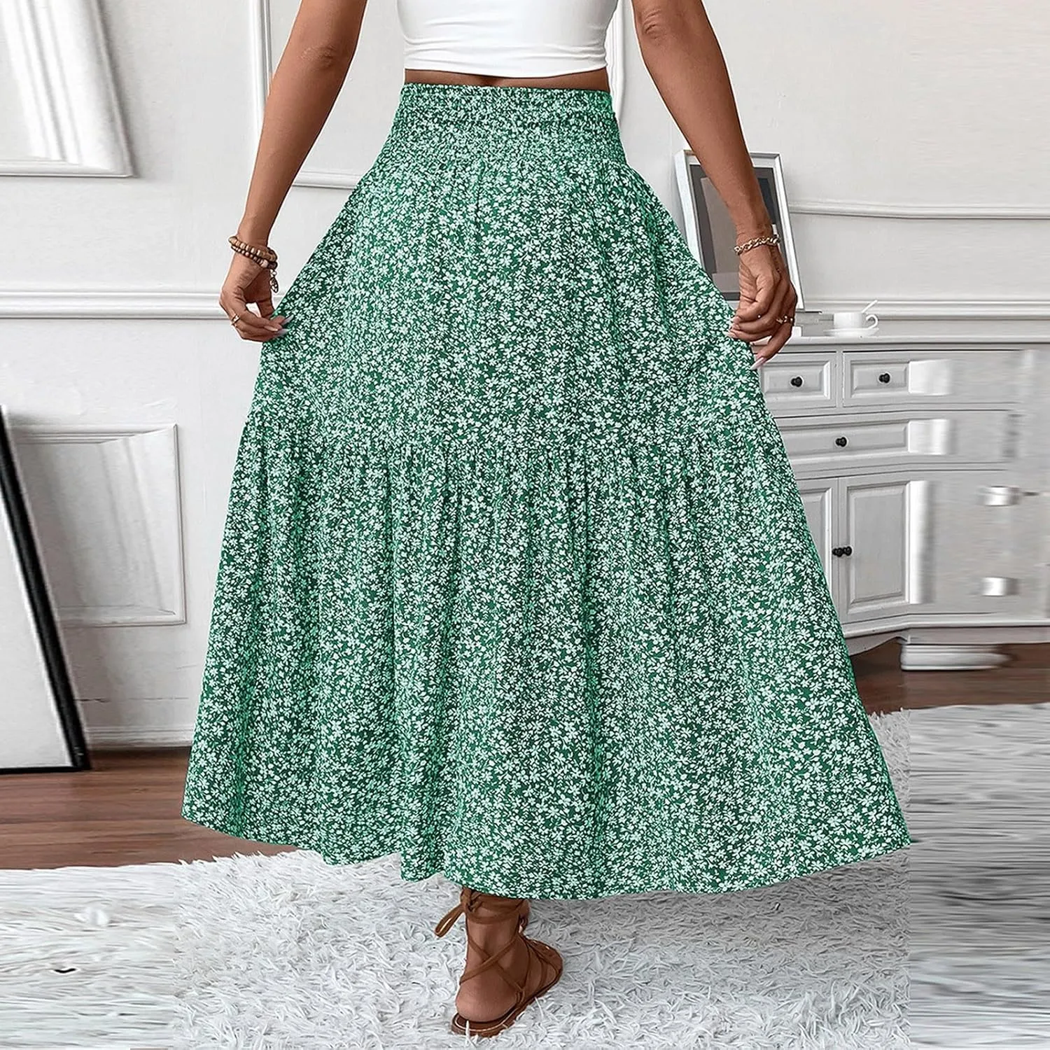 Chiffon Skirt for Women High Waist Flowy A-Line Long Maxi Skirt Elegant Summer