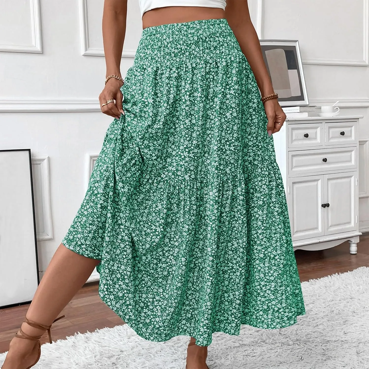 Chiffon Skirt for Women High Waist Flowy A-Line Long Maxi Skirt Elegant Summer