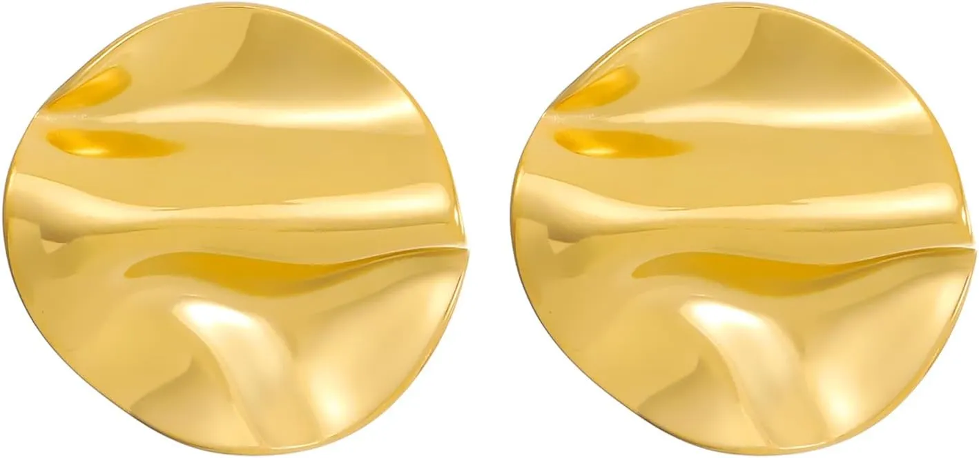 Chunky Geometric Pleated Square Round Stud Earrings for Women Gold Silver Vintage Irregular Square Circular Drop Dangle Earrings Statement Jewelry