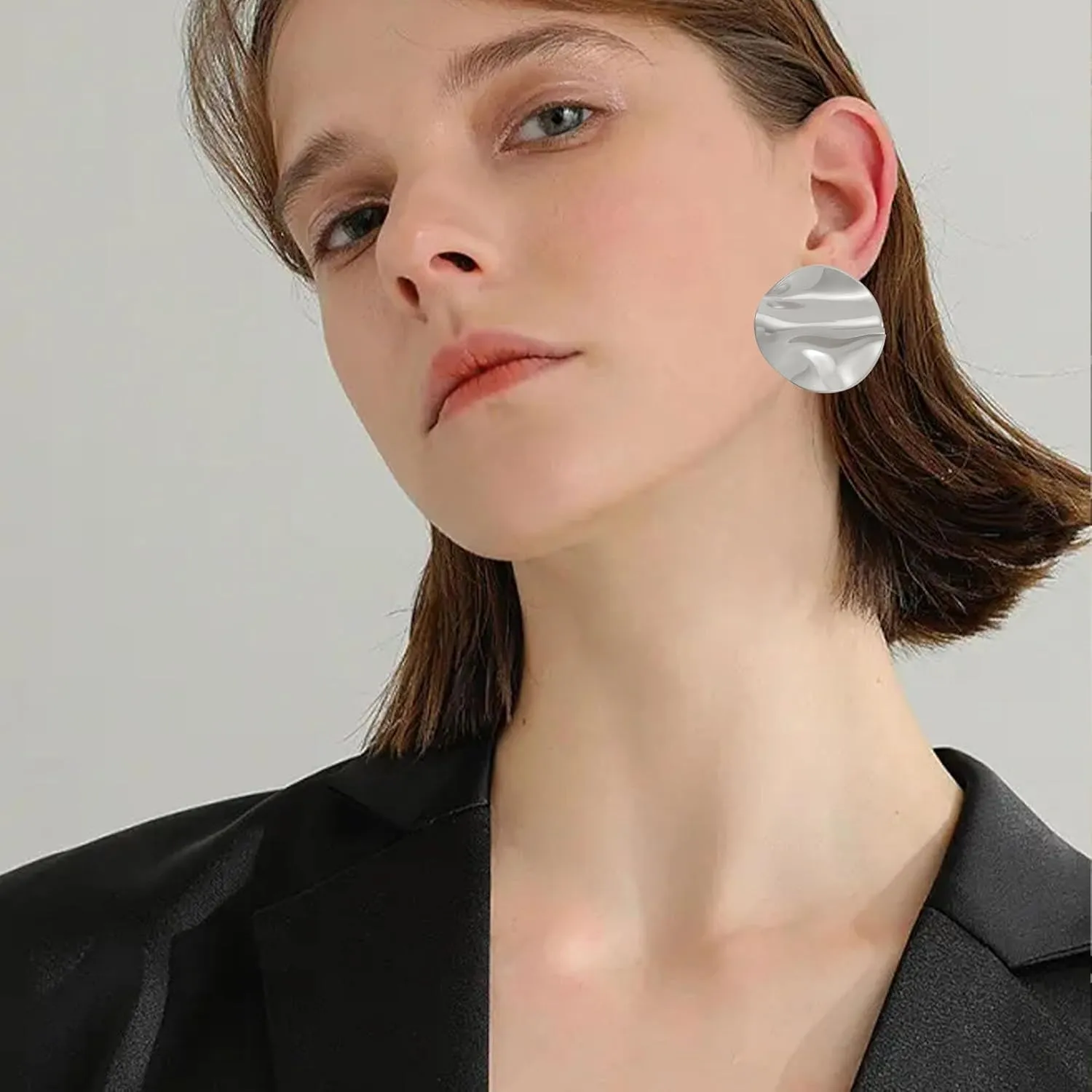 Chunky Geometric Pleated Square Round Stud Earrings for Women Gold Silver Vintage Irregular Square Circular Drop Dangle Earrings Statement Jewelry