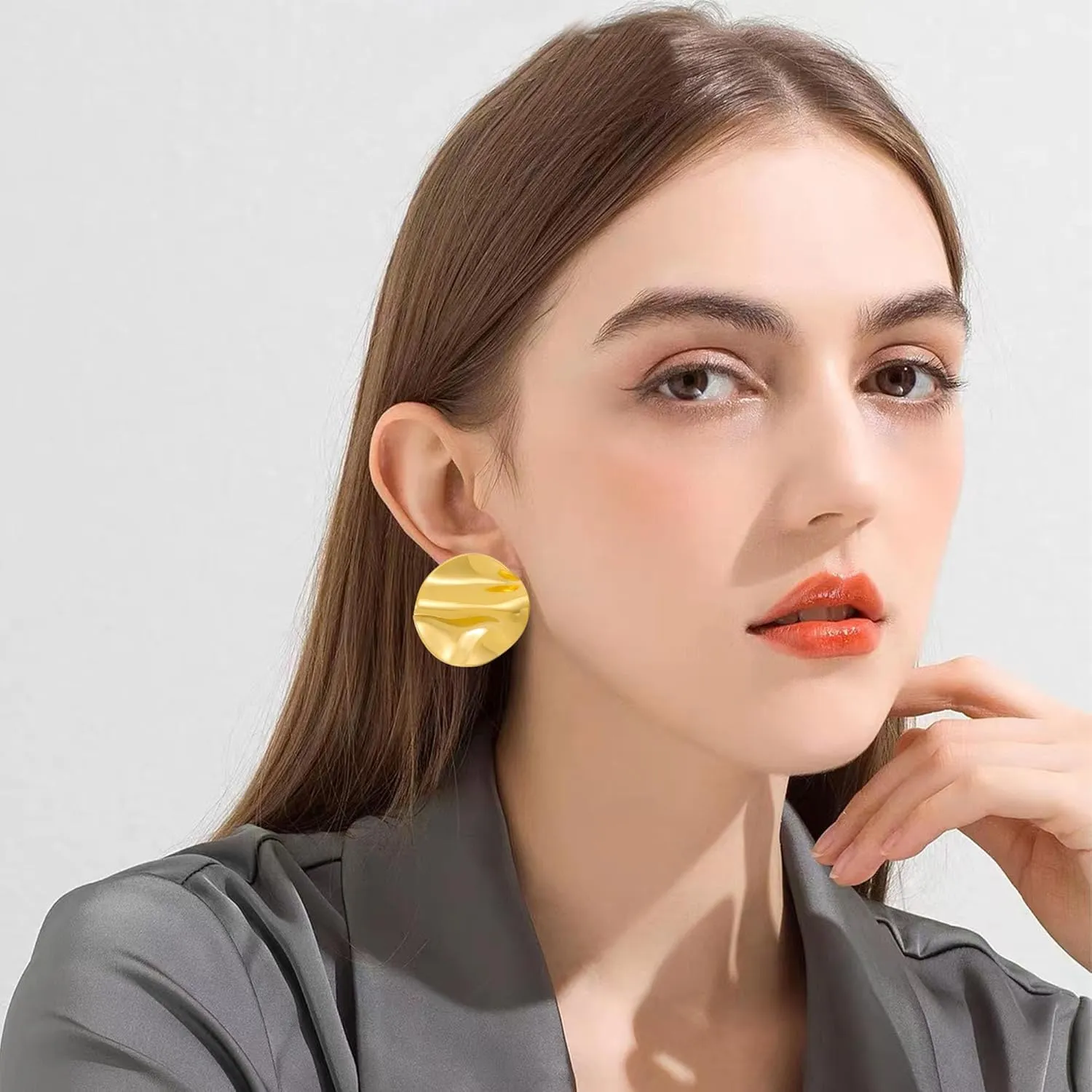 Chunky Geometric Pleated Square Round Stud Earrings for Women Gold Silver Vintage Irregular Square Circular Drop Dangle Earrings Statement Jewelry