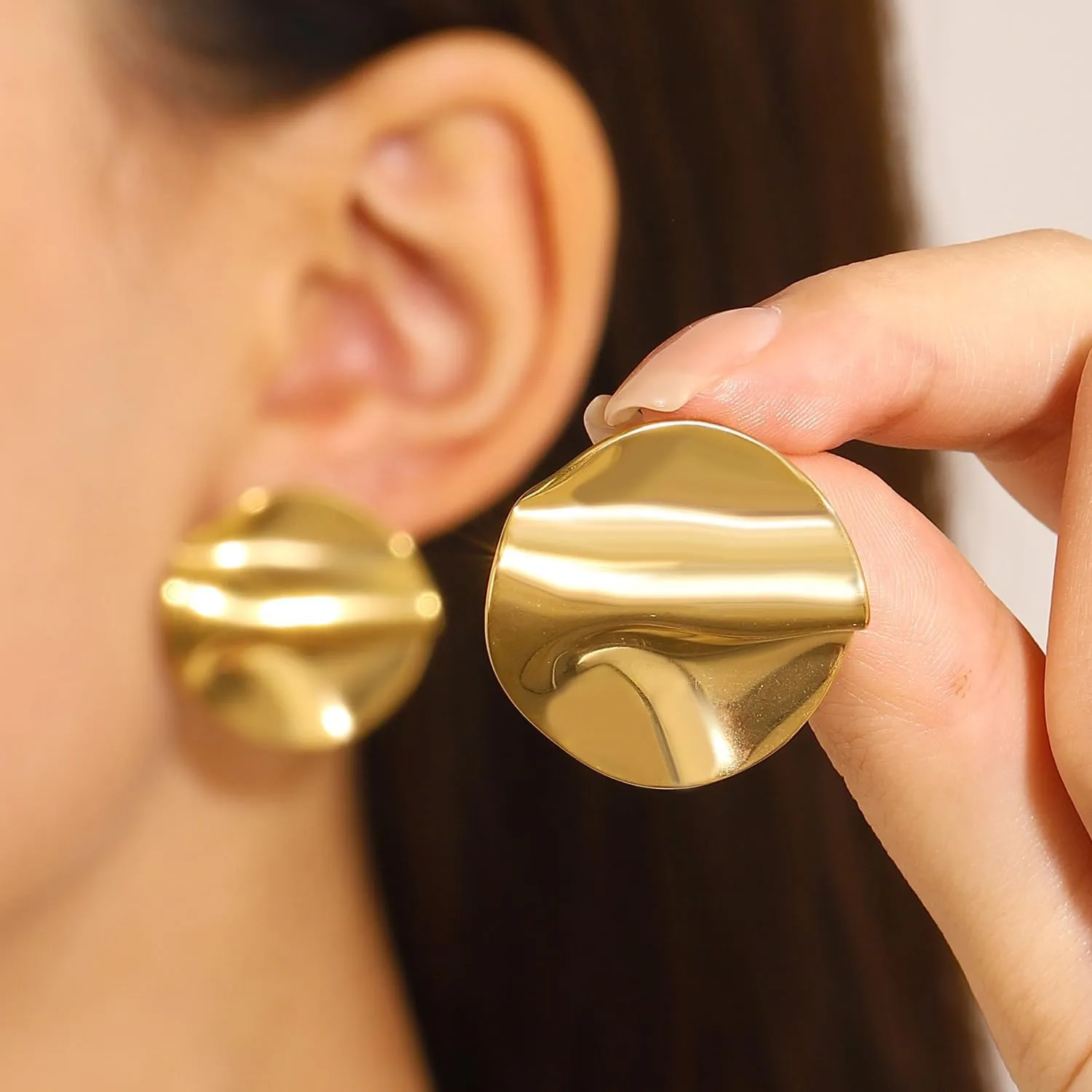 Chunky Geometric Pleated Square Round Stud Earrings for Women Gold Silver Vintage Irregular Square Circular Drop Dangle Earrings Statement Jewelry