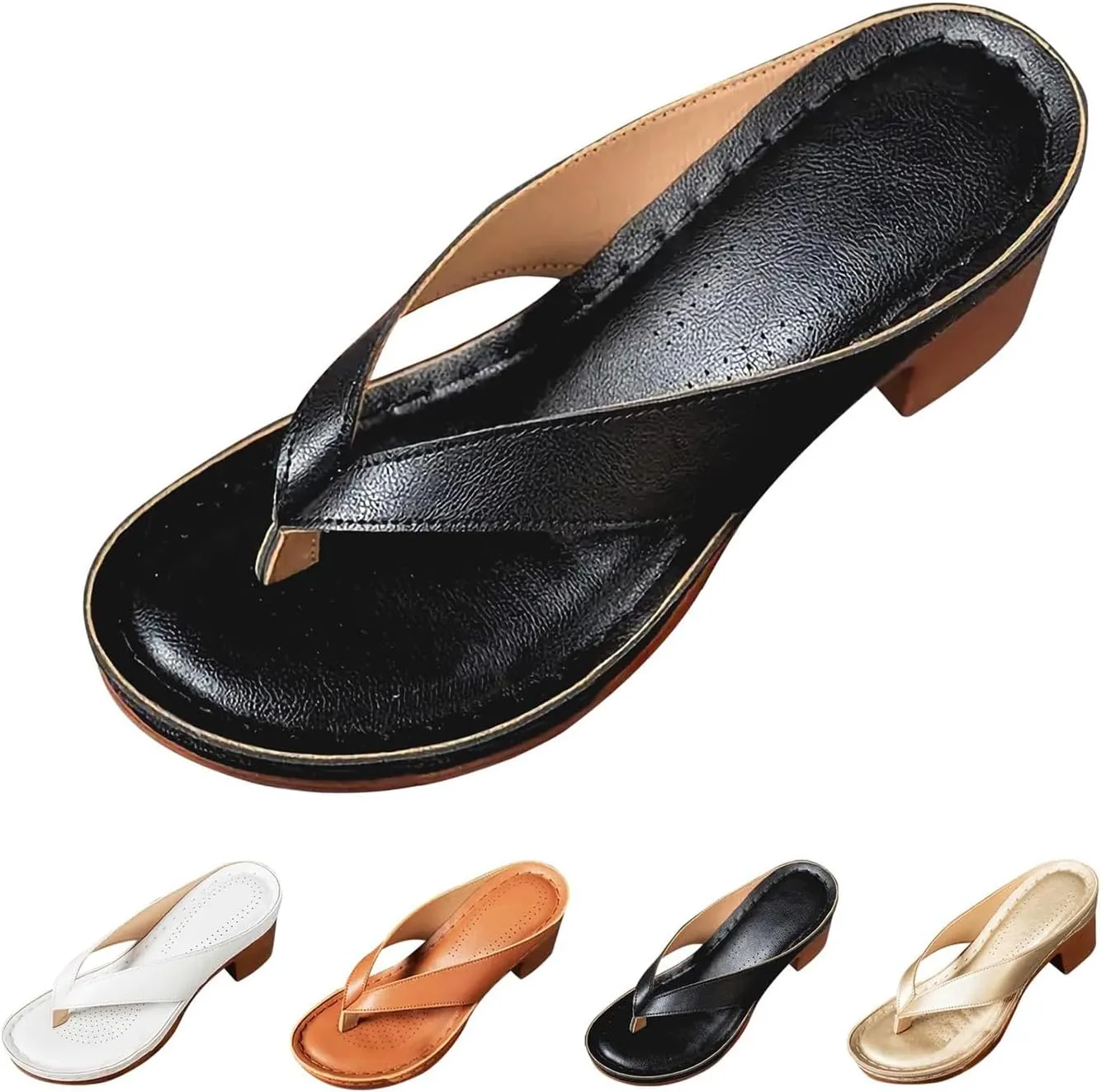 Chunky Heel Sandals for Women Summer Casual Clip Toe Flip Flops Women Comfortable Wedge Arch Support Flip Flops Fashion Breathable Orthopedic Sandals