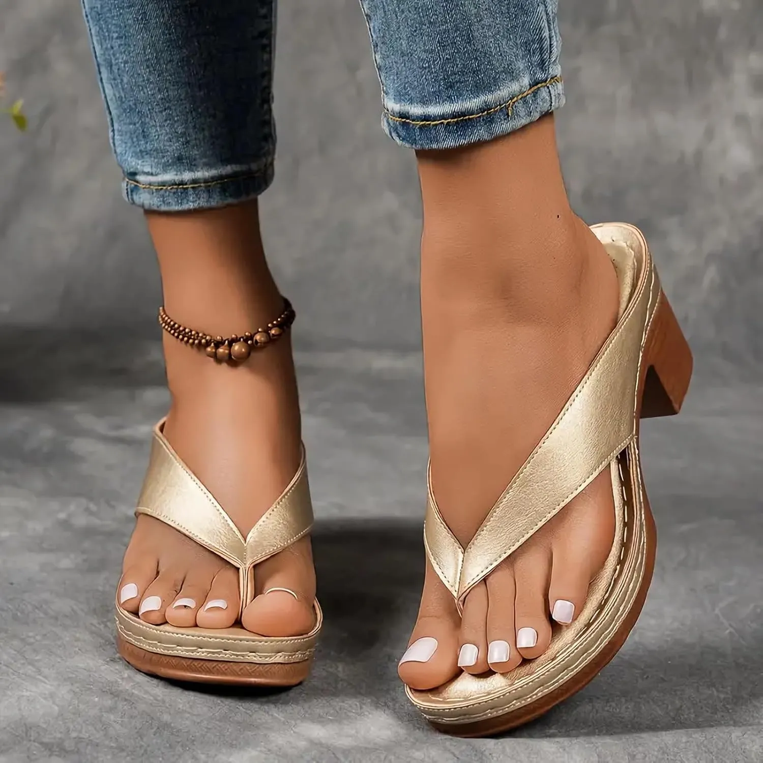 Chunky Heel Sandals for Women Summer Casual Clip Toe Flip Flops Women Comfortable Wedge Arch Support Flip Flops Fashion Breathable Orthopedic Sandals