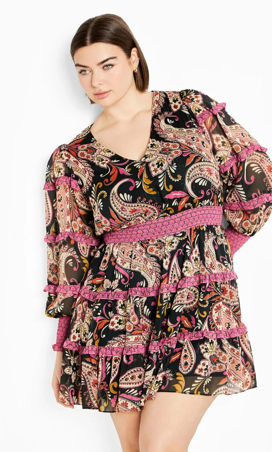 City Chic Plus Size Hollie Print MINI Dress in Peaceful Paisley