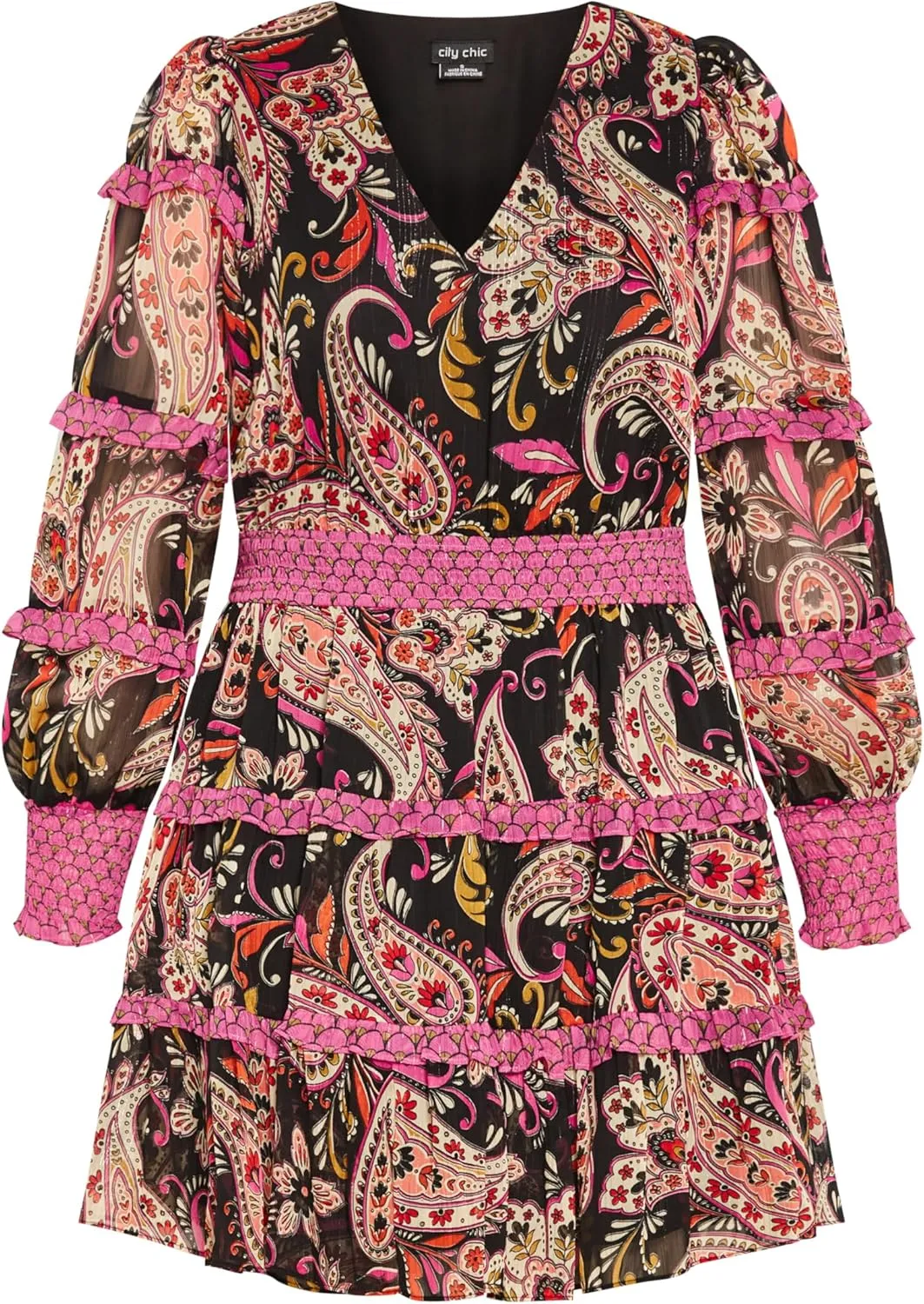 City Chic Plus Size Hollie Print MINI Dress in Peaceful Paisley