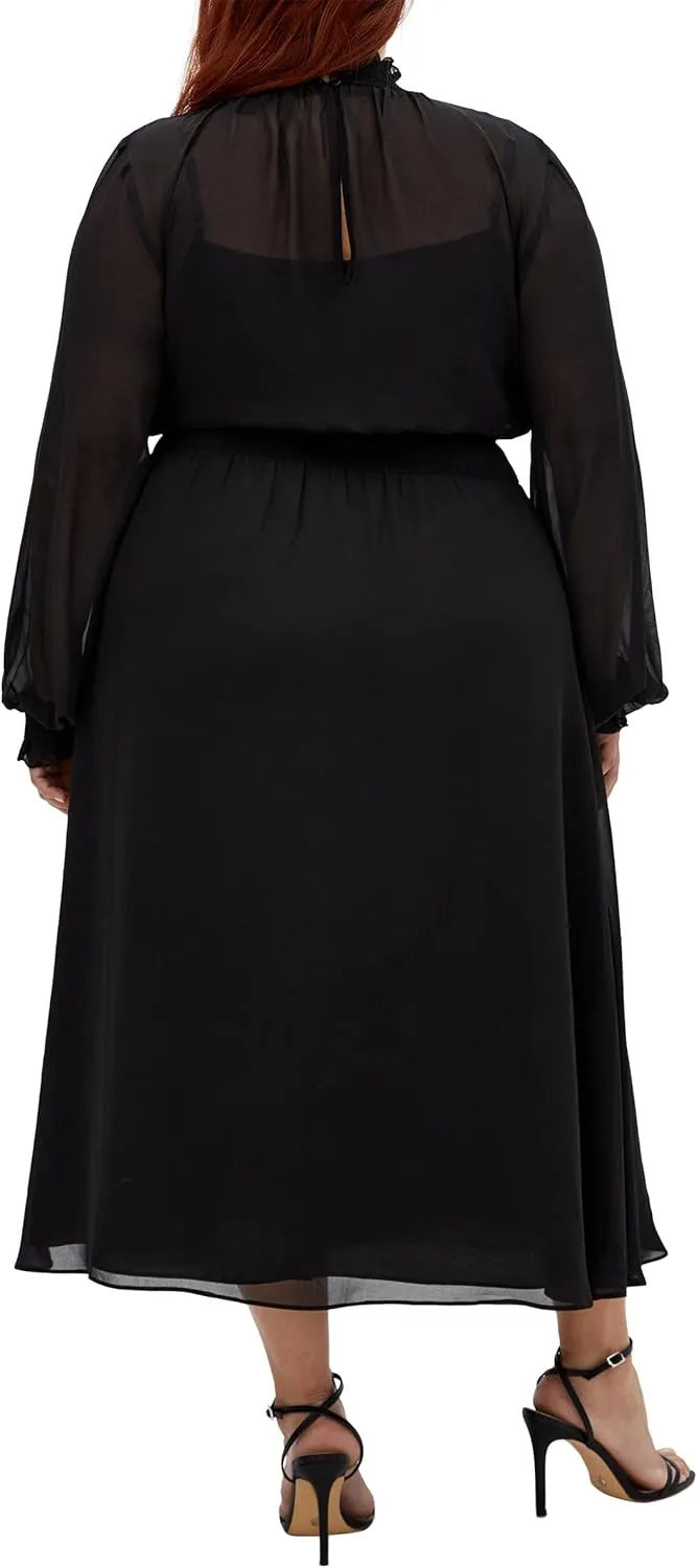 City Chic Plus Size Portobello Road Sheer Dress in Black