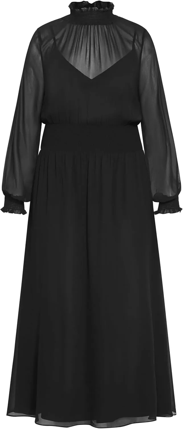 City Chic Plus Size Portobello Road Sheer Dress in Black