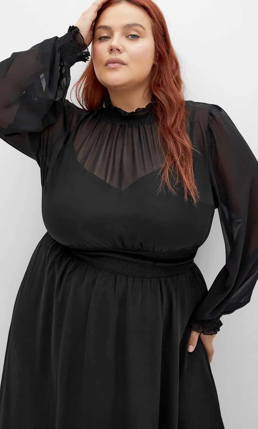City Chic Plus Size Portobello Road Sheer Dress in Black