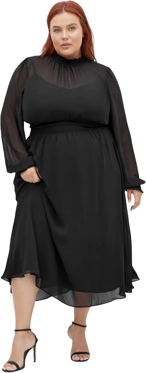 City Chic Plus Size Portobello Road Sheer Dress in Black