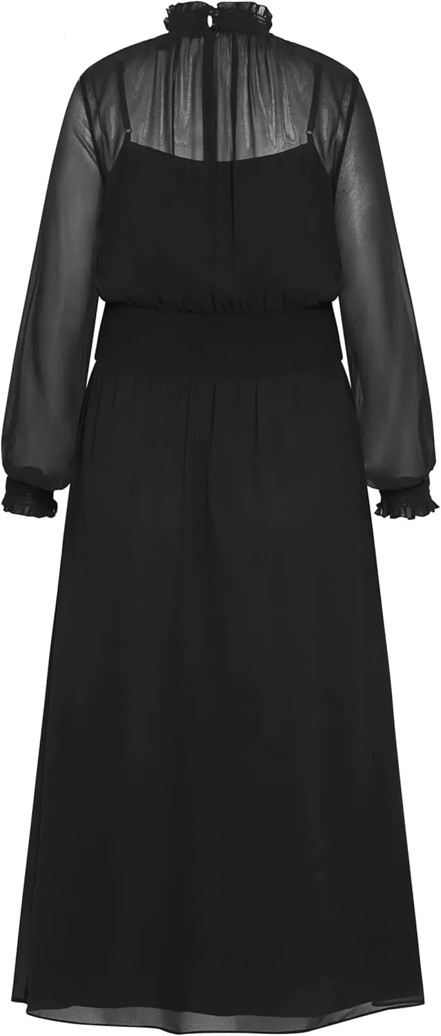 City Chic Plus Size Portobello Road Sheer Dress in Black