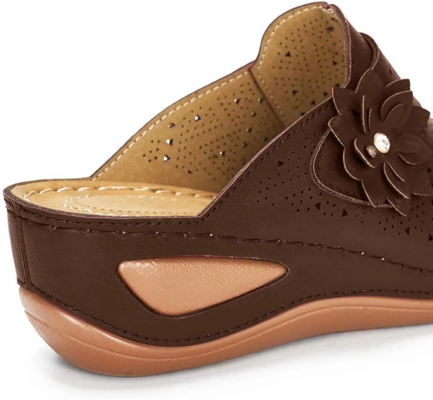 Clogs for Women Mules Shoes Comfortable Closed Toe Slip-On Backless Low Wedge Shoes Flowers Decor Walking Wedges Mules Casual Orthopedic Clog with Arch Support