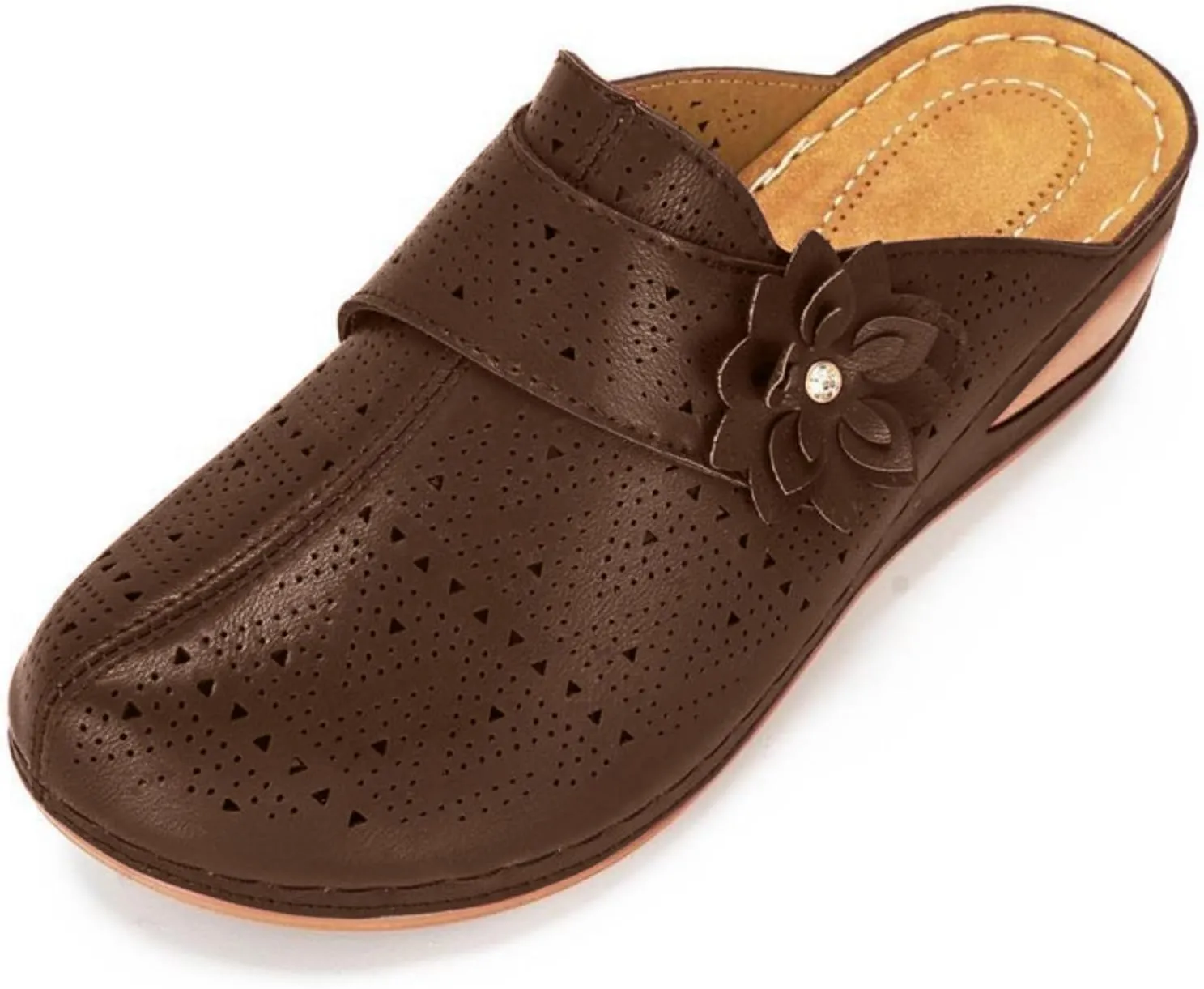 Clogs for Women Mules Shoes Comfortable Closed Toe Slip-On Backless Low Wedge Shoes Flowers Decor Walking Wedges Mules Casual Orthopedic Clog with Arch Support