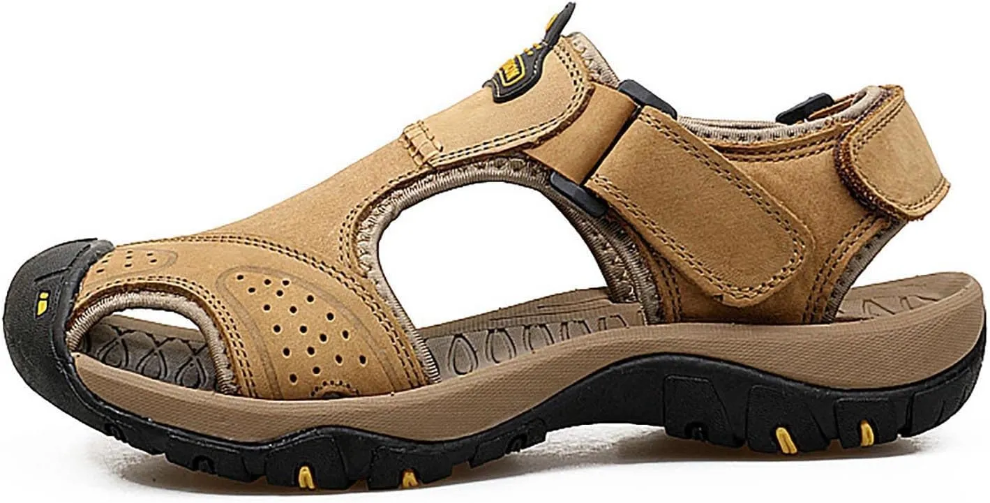 Closed Toe Sandals for Women Casual Leather Sandal Lightweight Soft Summer Shoes Hiking Walking Footwear
