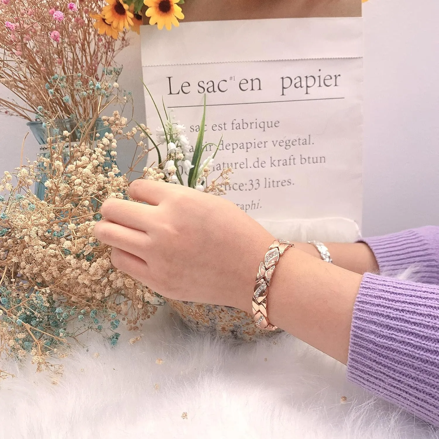 Copper Bracelet for Women Pure Copper Crystal Bracelets Link Chain Charm Christmas Jewelry Gift 3500 Gauss with Adjust Tool
