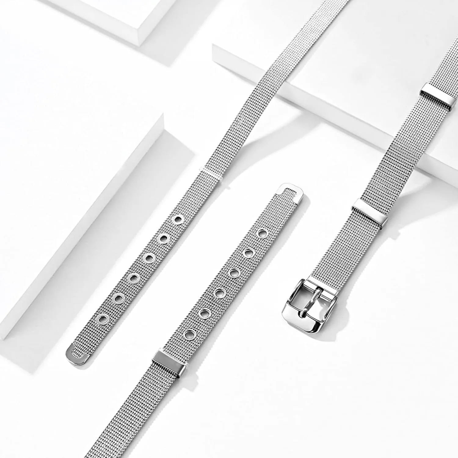 Couples Bracelets, Link Chain Bracelet Stainless Steel Adjustable Bracelets Buckle Link Mesh Woven Belt Bracelet