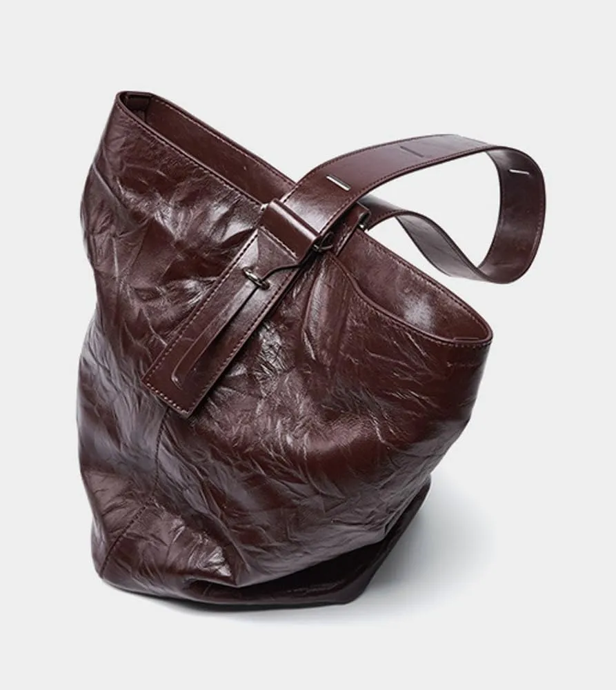 Cowhide Leather Purse for Women Vintage Shoulder Bag with Inner Pouch Slouchy Bucket Purse Satchel Crossbody Bags
