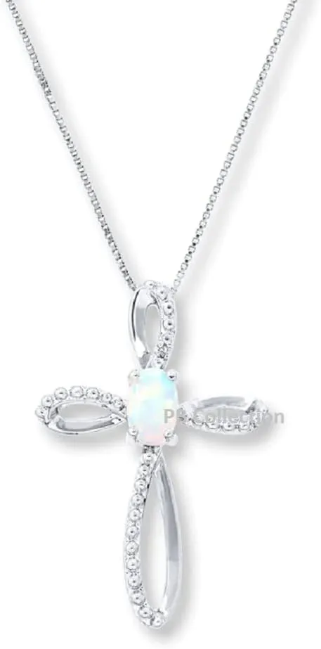 Created Oval Opal Infinity Love Cross Religious Necklaces Crucifix Pendant for Teens or Women