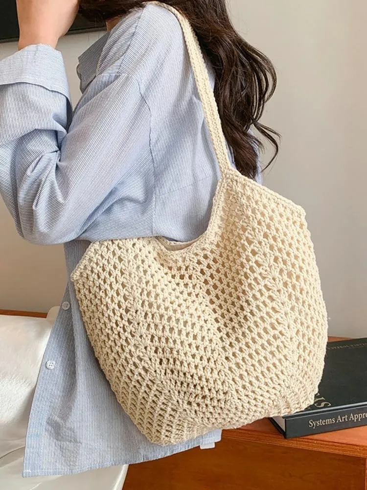 Crochet Bags for Women Slouchy Hollow Woven Shoulder Purse Summer Beach Tote Handbags for Daily & Vacation 2025