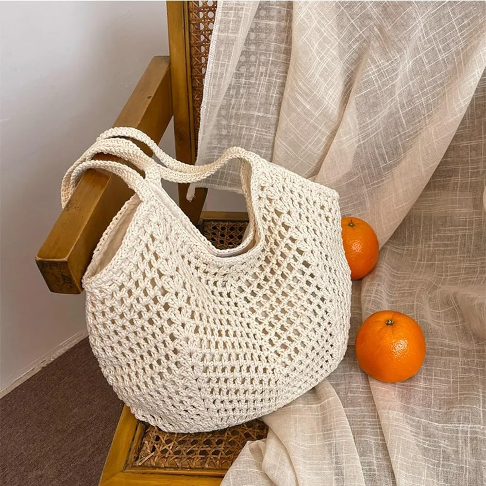 Crochet Bags for Women Slouchy Hollow Woven Shoulder Purse Summer Beach Tote Handbags for Daily & Vacation 2025