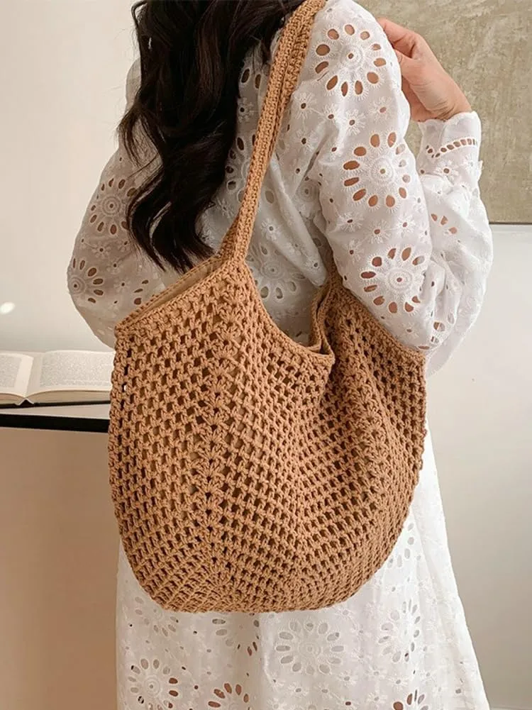 Crochet Bags for Women Slouchy Hollow Woven Shoulder Purse Summer Beach Tote Handbags for Daily & Vacation 2025