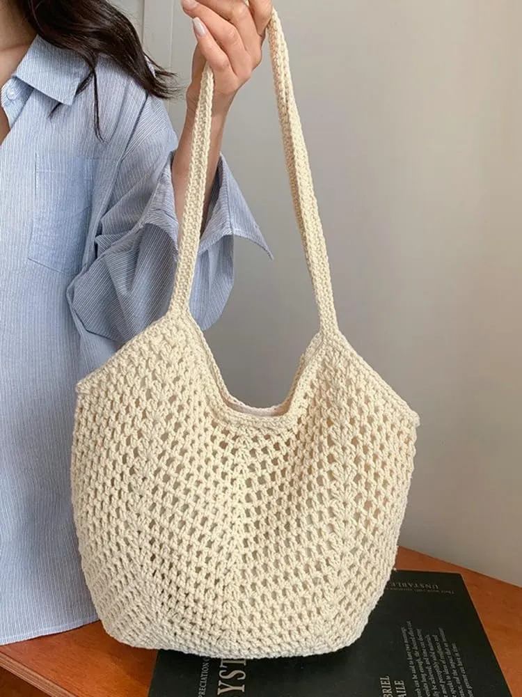 Crochet Bags for Women Slouchy Hollow Woven Shoulder Purse Summer Beach Tote Handbags for Daily & Vacation 2025