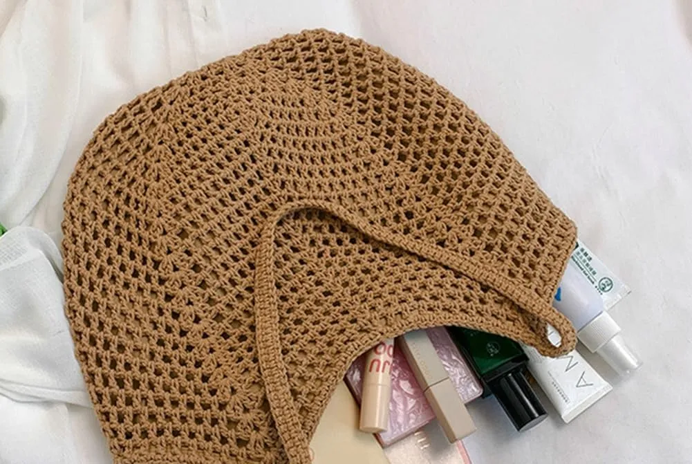 Crochet Bags for Women Slouchy Hollow Woven Shoulder Purse Summer Beach Tote Handbags for Daily & Vacation 2025