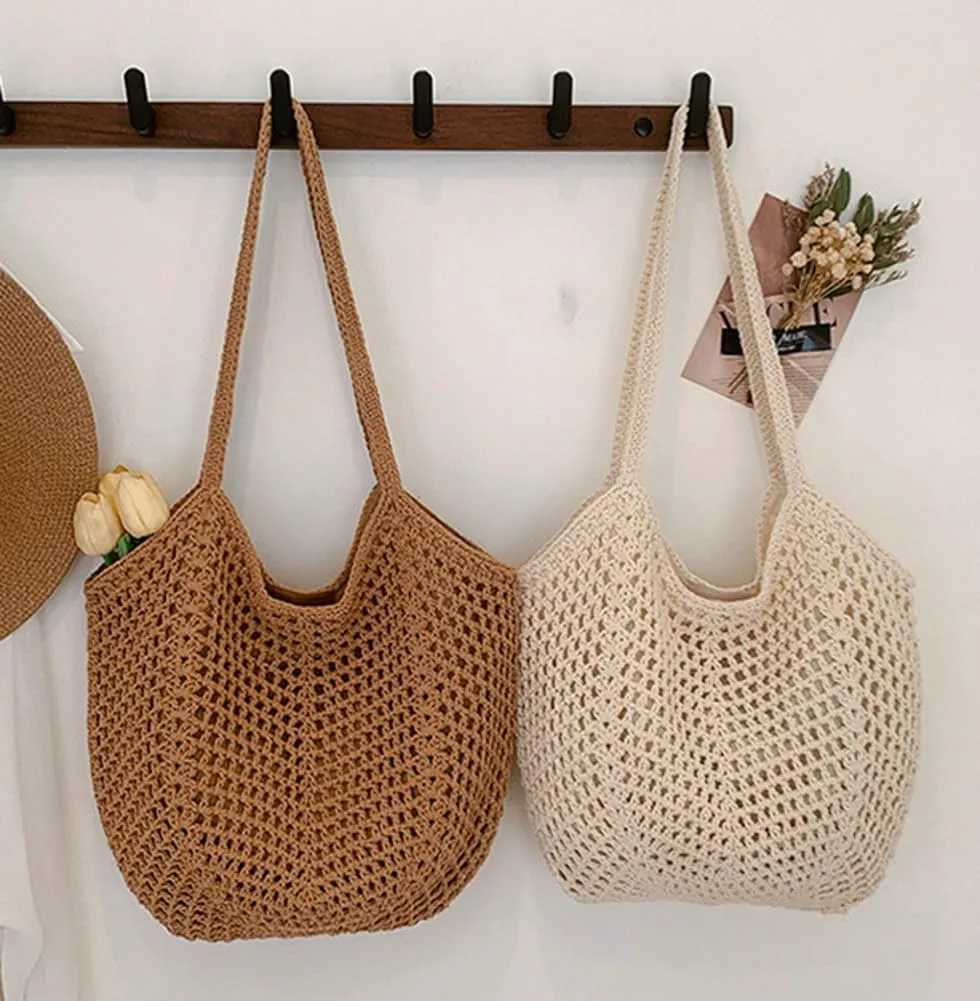 Crochet Bags for Women Slouchy Hollow Woven Shoulder Purse Summer Beach Tote Handbags for Daily & Vacation 2025