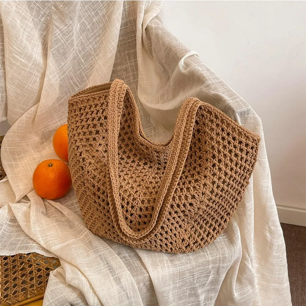 Crochet Bags for Women Slouchy Hollow Woven Shoulder Purse Summer Beach Tote Handbags for Daily & Vacation 2025