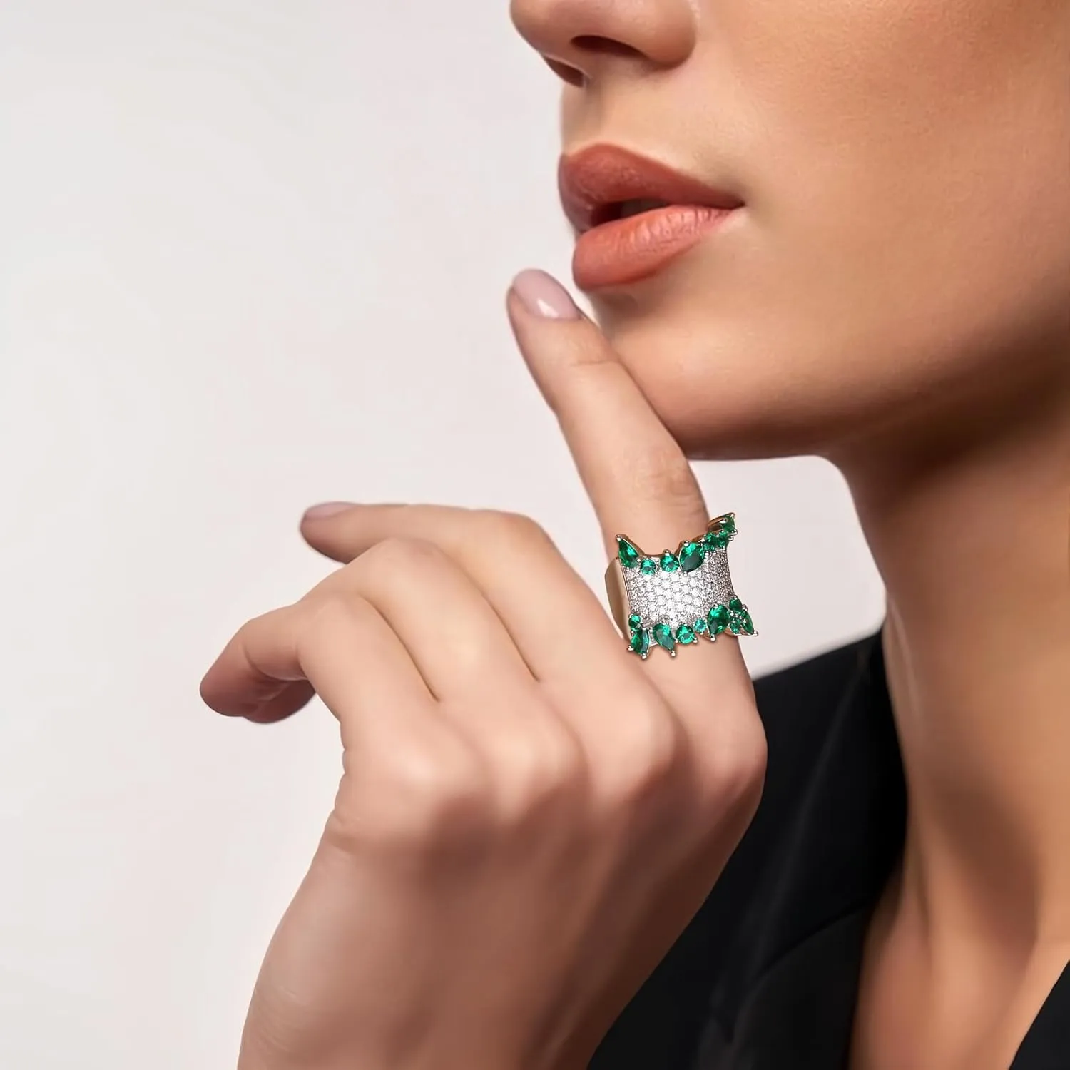 Crossover Statement Ring Wedding Bands 925 Sterling Silver Created Gemstone Chunky Wide Band Rings for Women Men Cocktail Anniversary Jewelry Size 6-10 (with Gift Box)