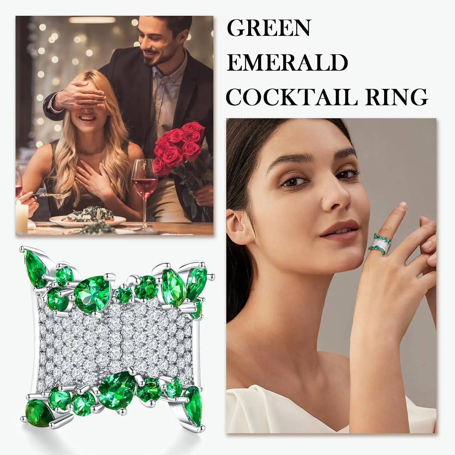 Crossover Statement Ring Wedding Bands 925 Sterling Silver Created Gemstone Chunky Wide Band Rings for Women Men Cocktail Anniversary Jewelry Size 6-10 (with Gift Box)